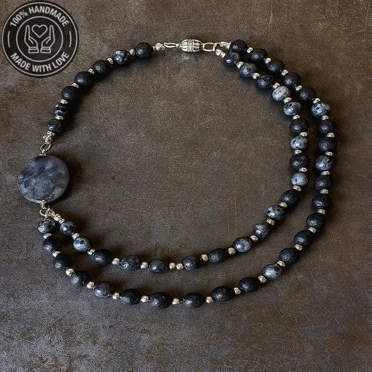 Larvikite Lav Taşı 2 Sıralı Stres Giderici Kolye