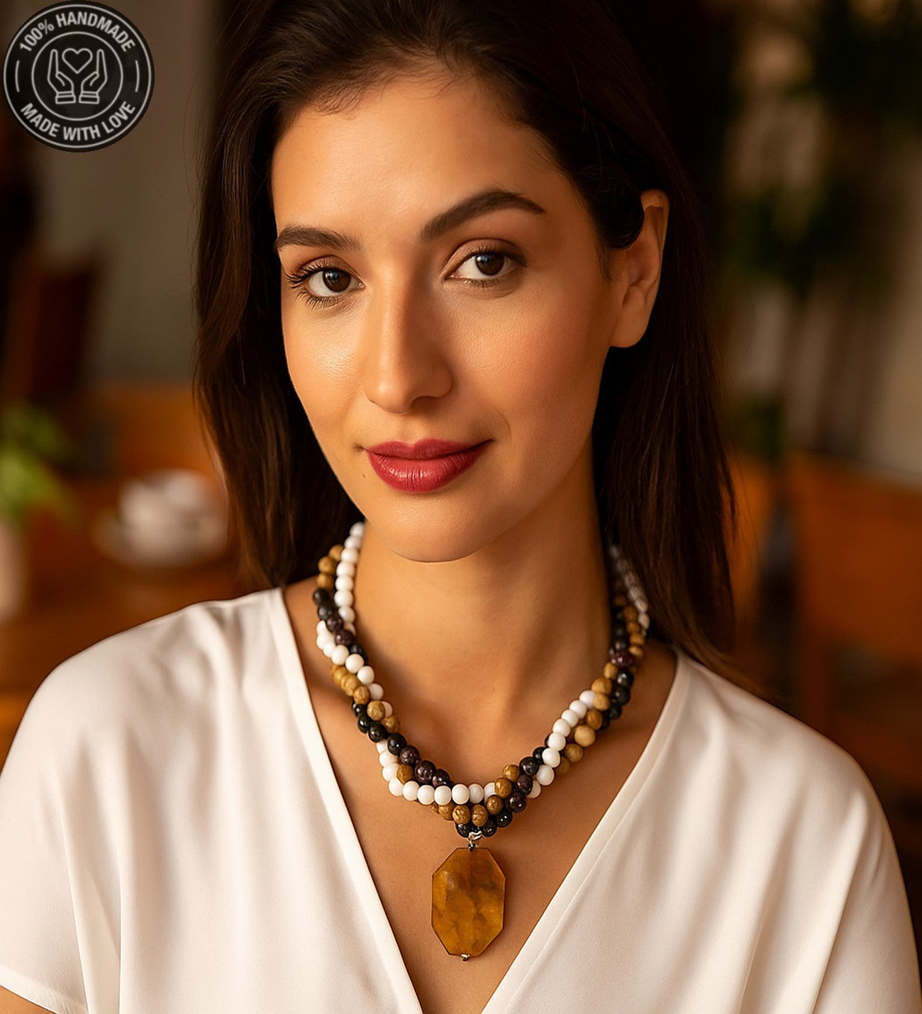 Akik Jade Üç Sıralı Denge, Şifa Ve Huzur Kolyesi