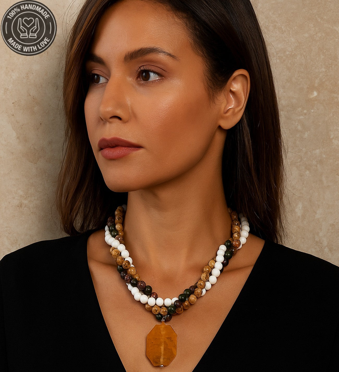 Akik Jade Üç Sıralı Denge, Şifa Ve Huzur Kolyesi