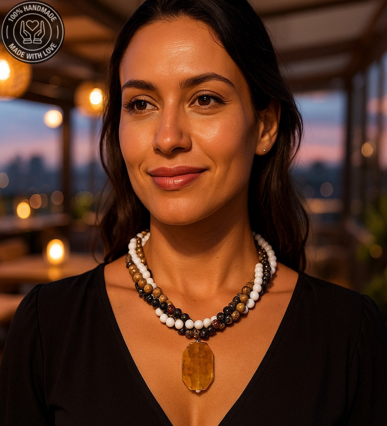 Akik Jade Üç Sıralı Denge, Şifa Ve Huzur Kolyesi