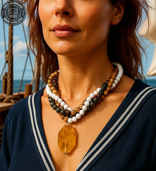 Akik Jade Üç Sıralı Denge, Şifa Ve Huzur Kolyesi