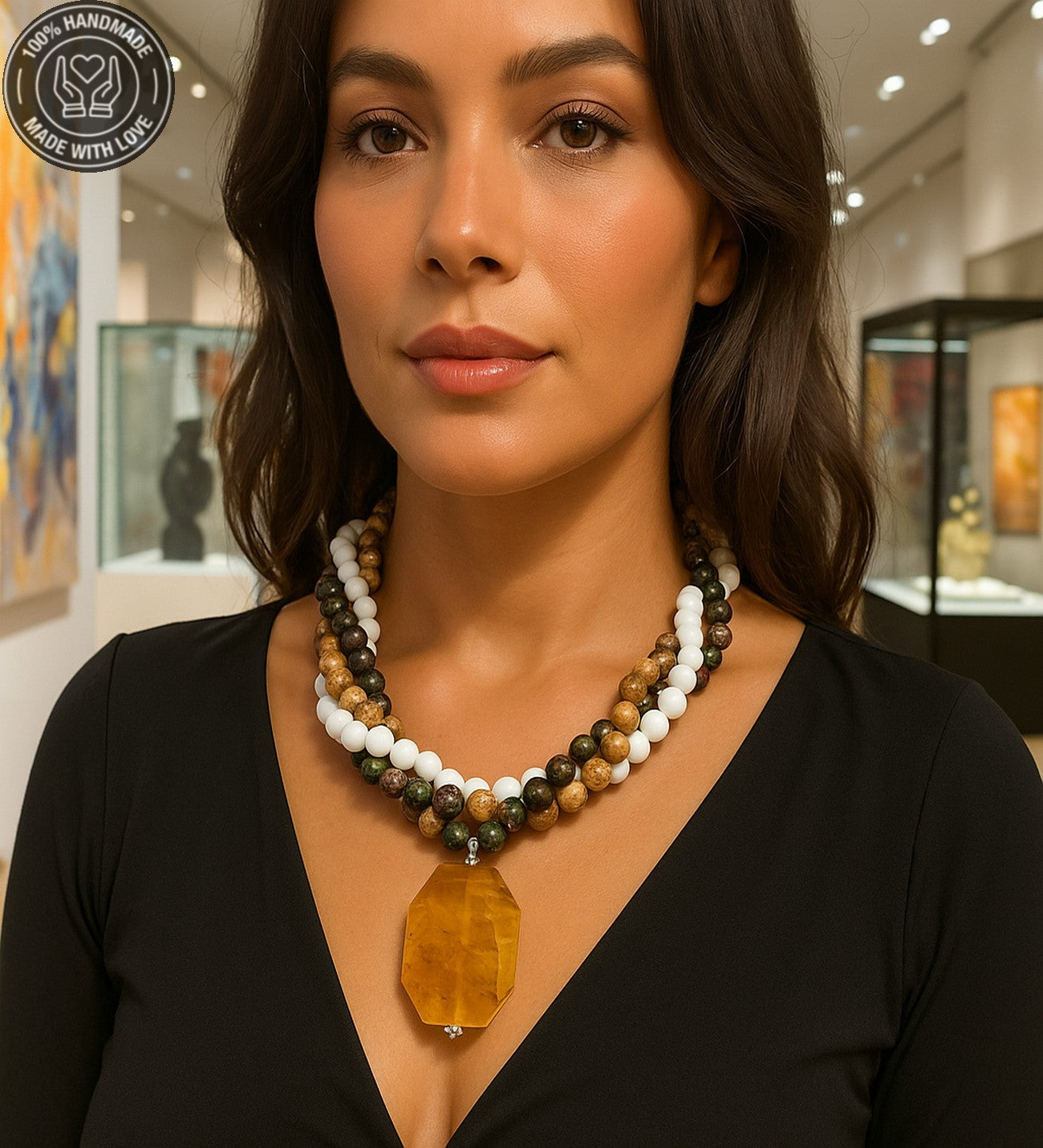 Akik Jade Üç Sıralı Denge, Şifa Ve Huzur Kolyesi