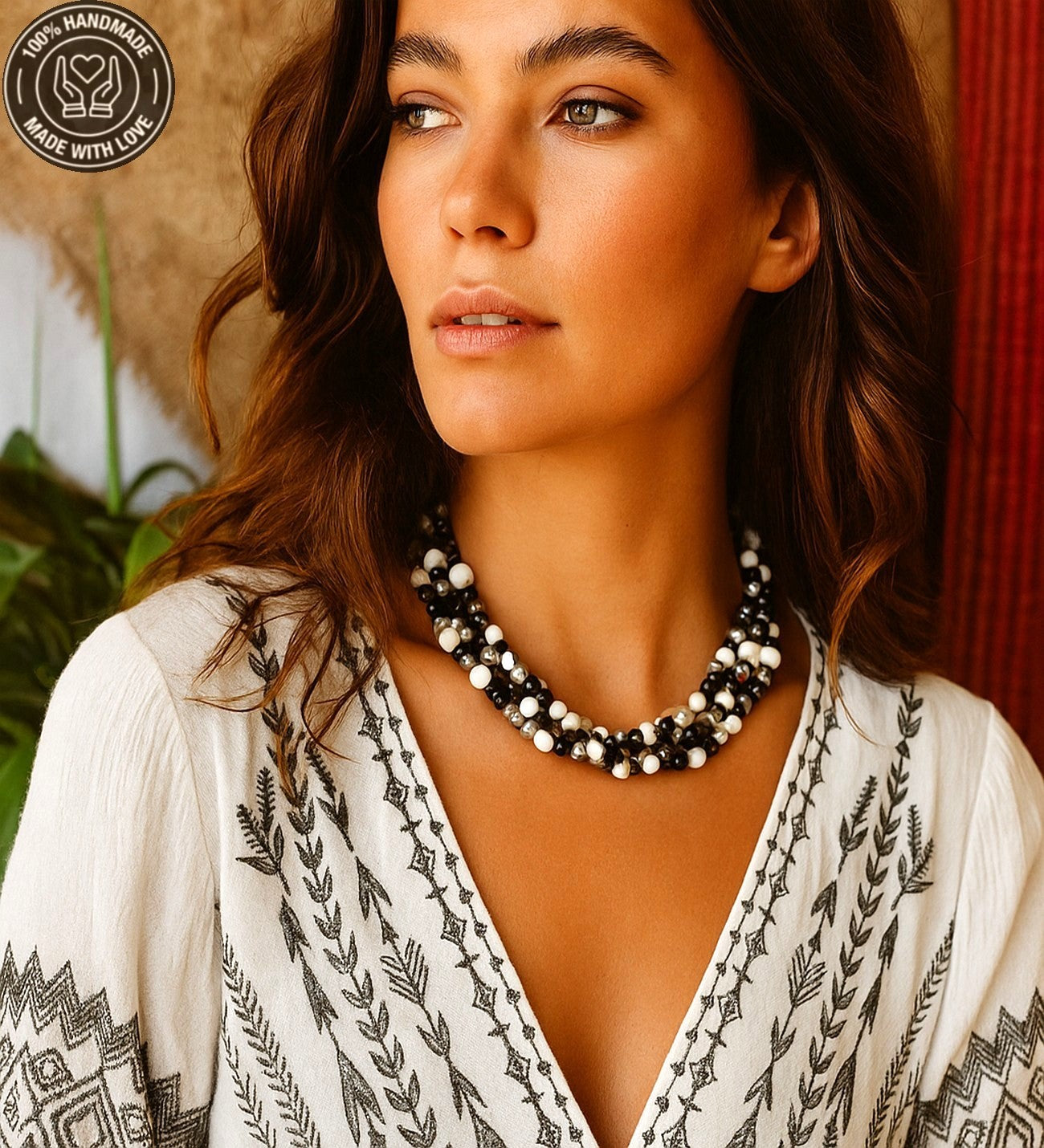 Akik Havlit Ceyt Üç Sıralı Nazar Koruması Bereket Ve Özgüven Kolyesi