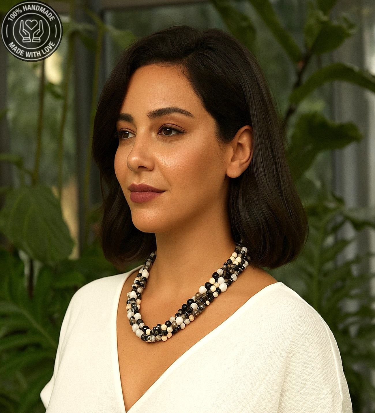 Akik Havlit Ceyt Üç Sıralı Nazar Koruması Bereket Ve Özgüven Kolyesi