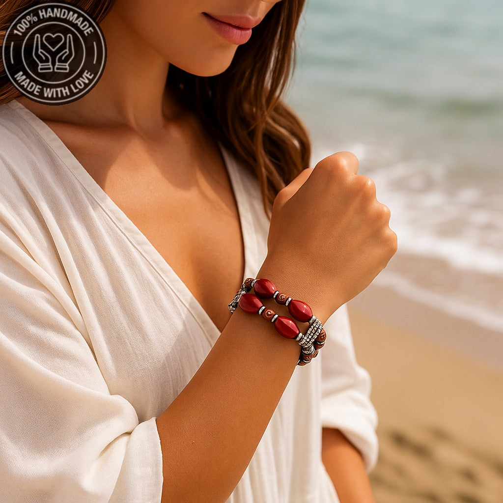 Stres Azaltıcı Ve Denge İçin İmparator Jasper Bordo Havlit Kolye Bileklik Seti