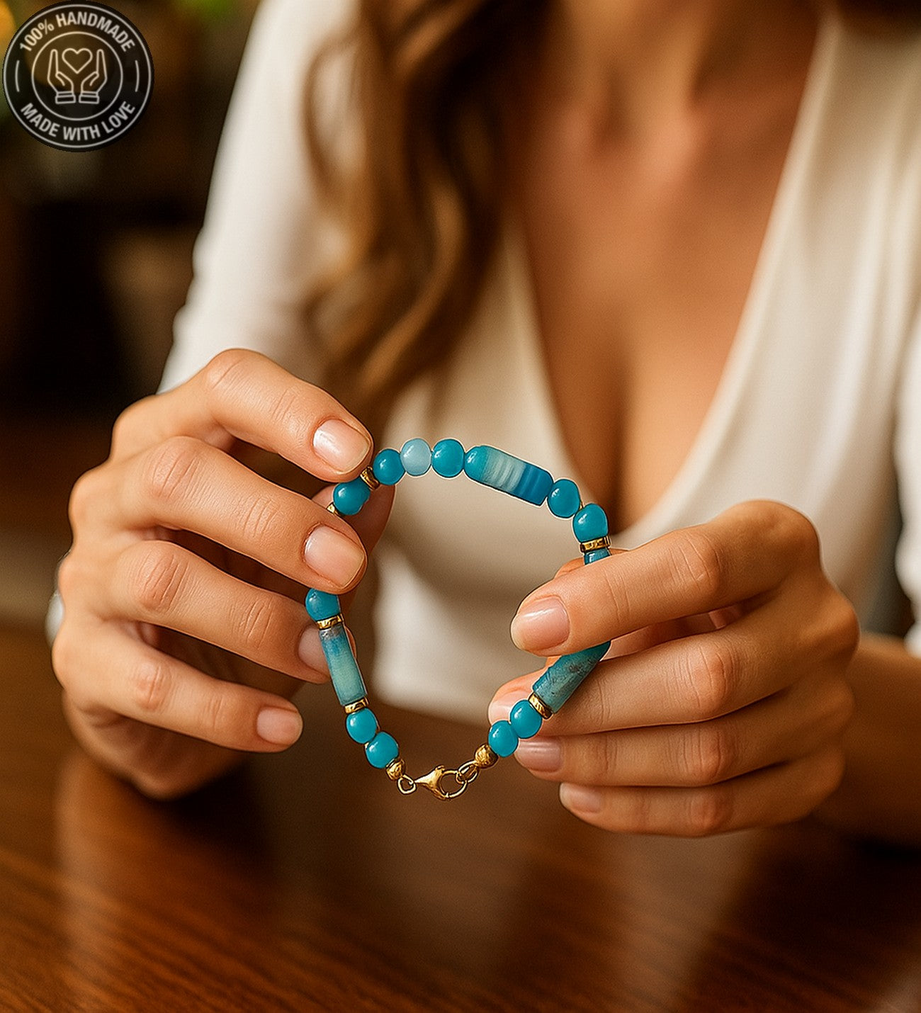 Huzur, İletişim Ve Nazar Koruması İçin Mavi Akik Unisex Bileklik