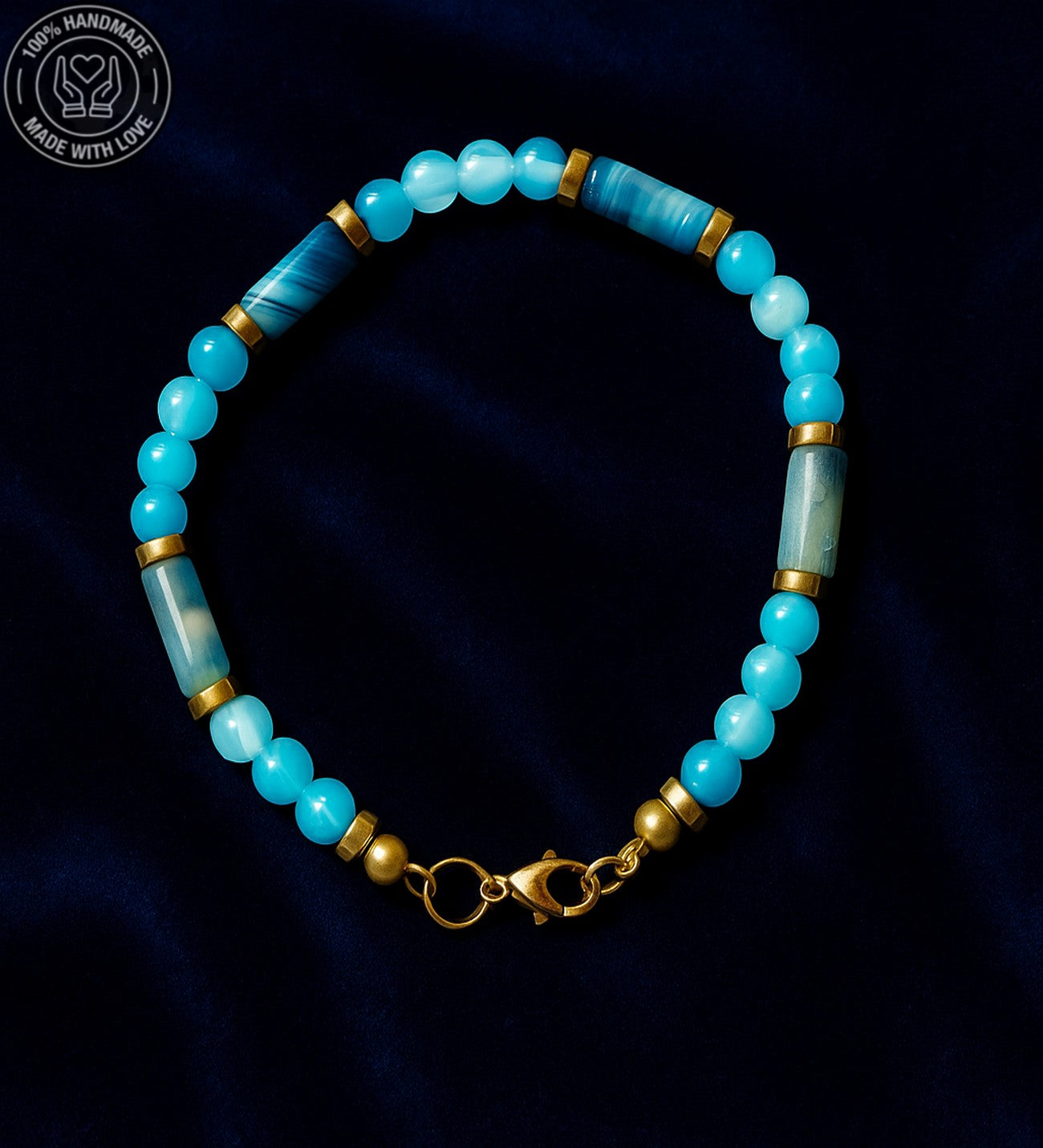 Huzur, İletişim Ve Nazar Koruması İçin Mavi Akik Unisex Bileklik