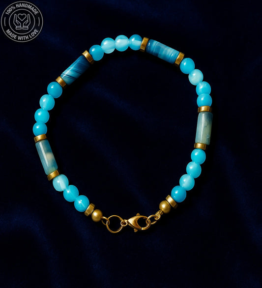 Huzur, İletişim Ve Nazar Koruması İçin Mavi Akik Unisex Bileklik