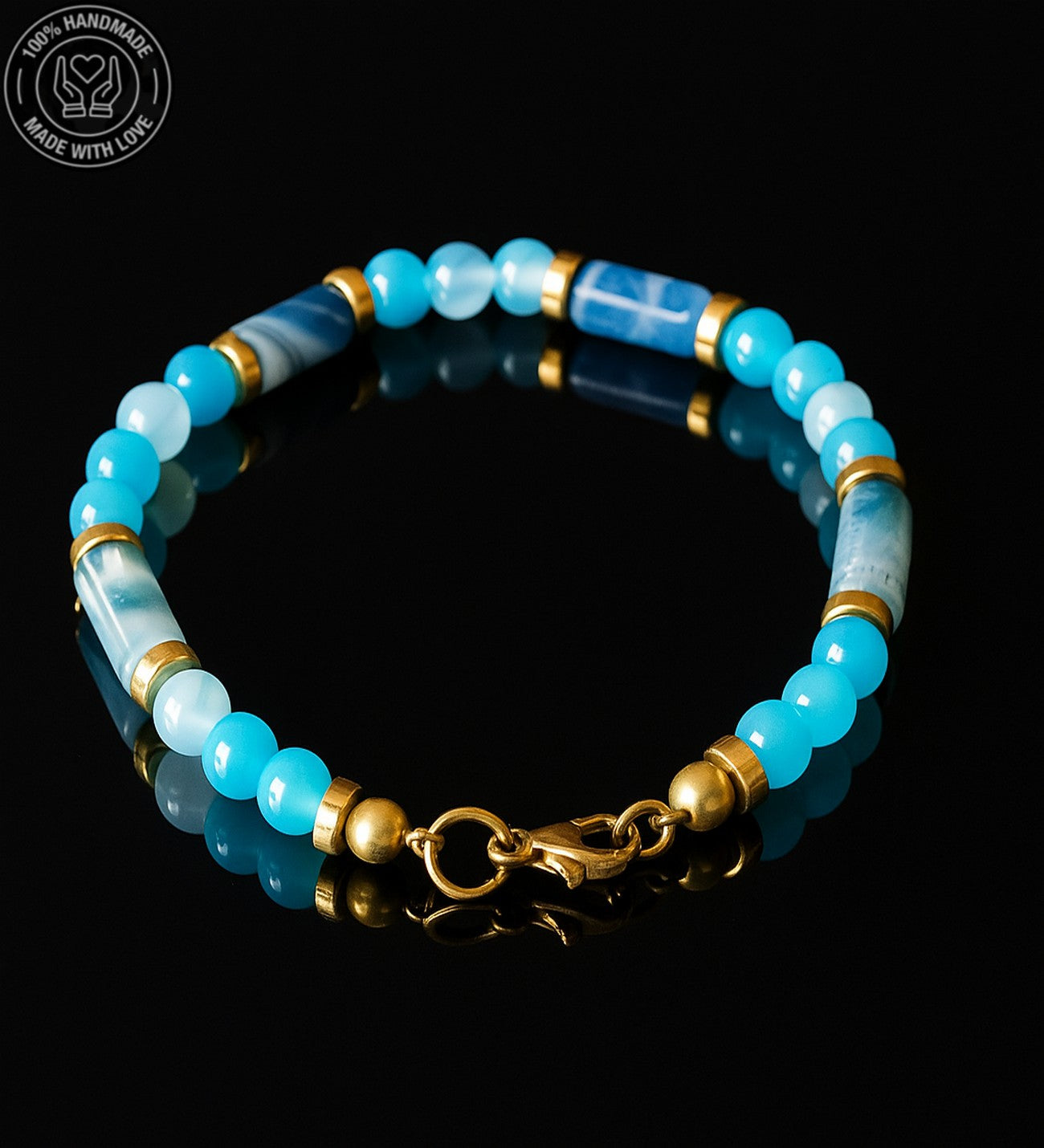 Huzur, İletişim Ve Nazar Koruması İçin Mavi Akik Unisex Bileklik