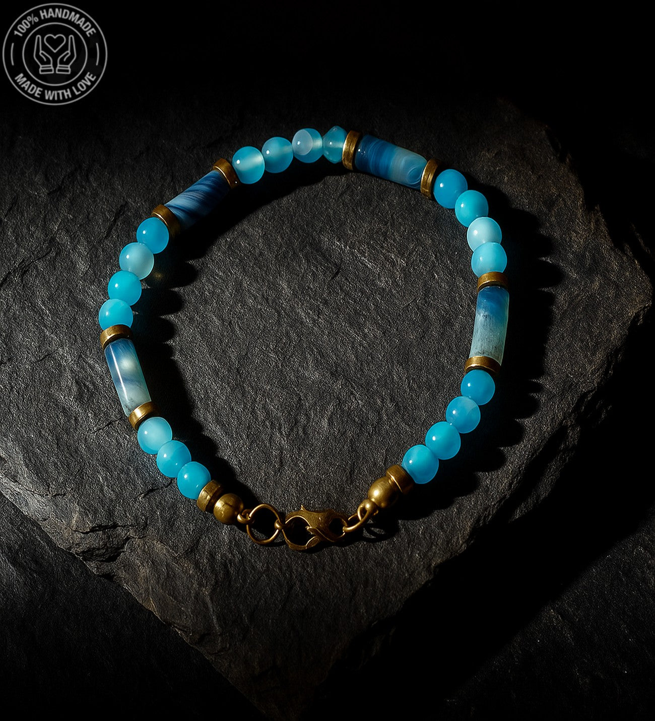 Huzur, İletişim Ve Nazar Koruması İçin Mavi Akik Unisex Bileklik