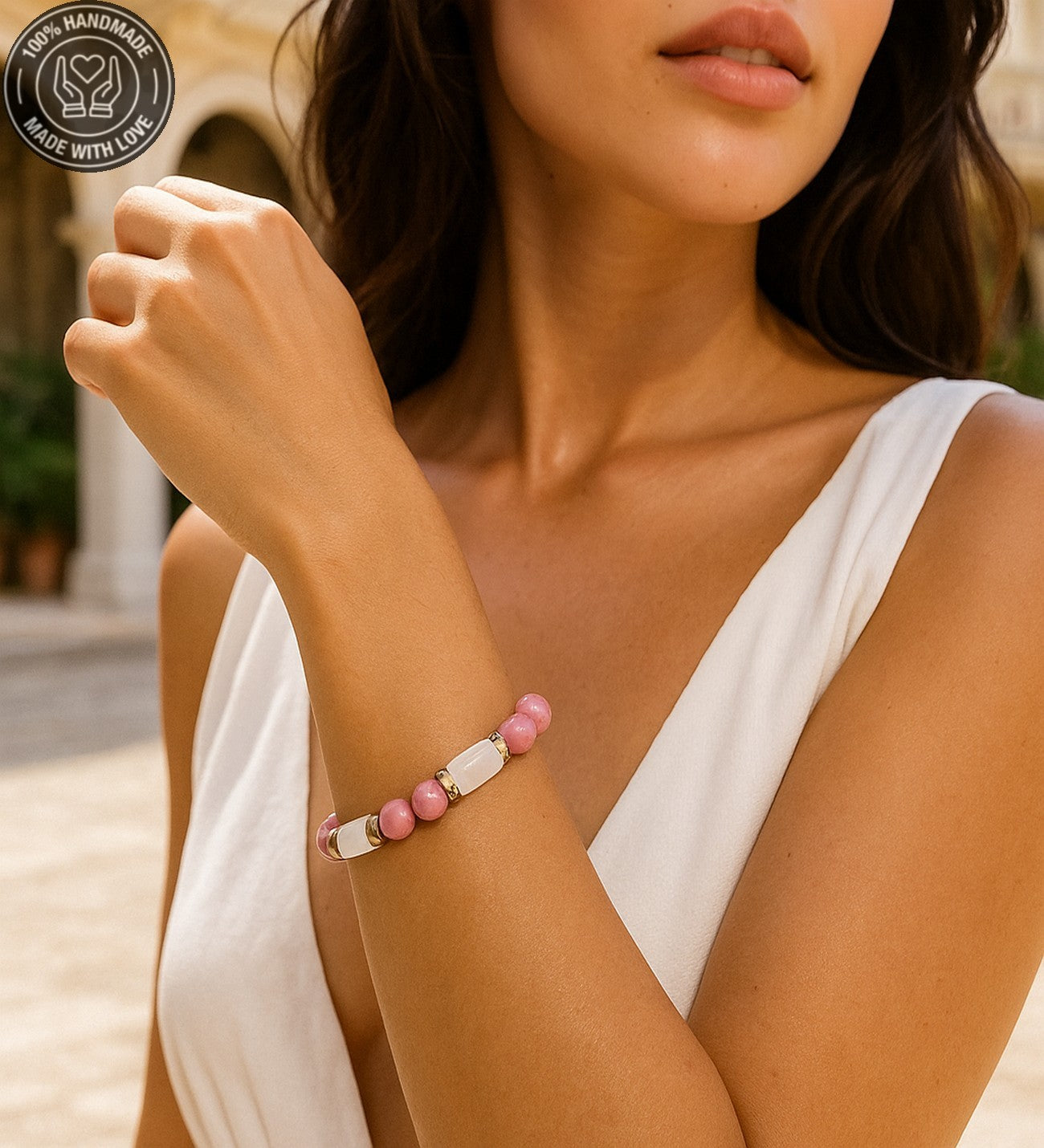 Enerji, Şans Ve Bolluk Getiren Pembe Yeşil Ceyt Kadın Bileklik