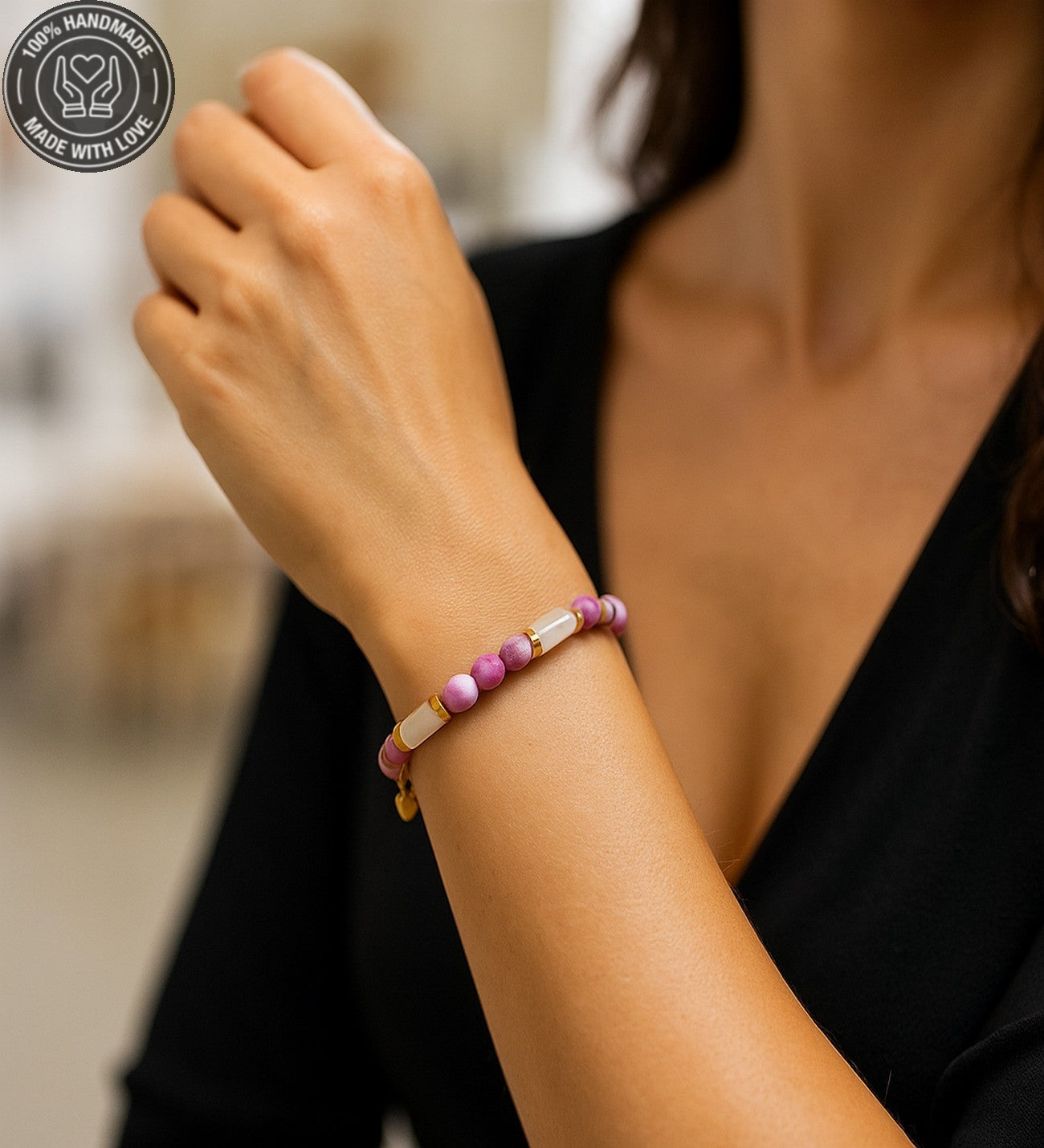 Enerji, Şans Ve Bolluk Getiren Pembe Yeşil Ceyt Kadın Bileklik