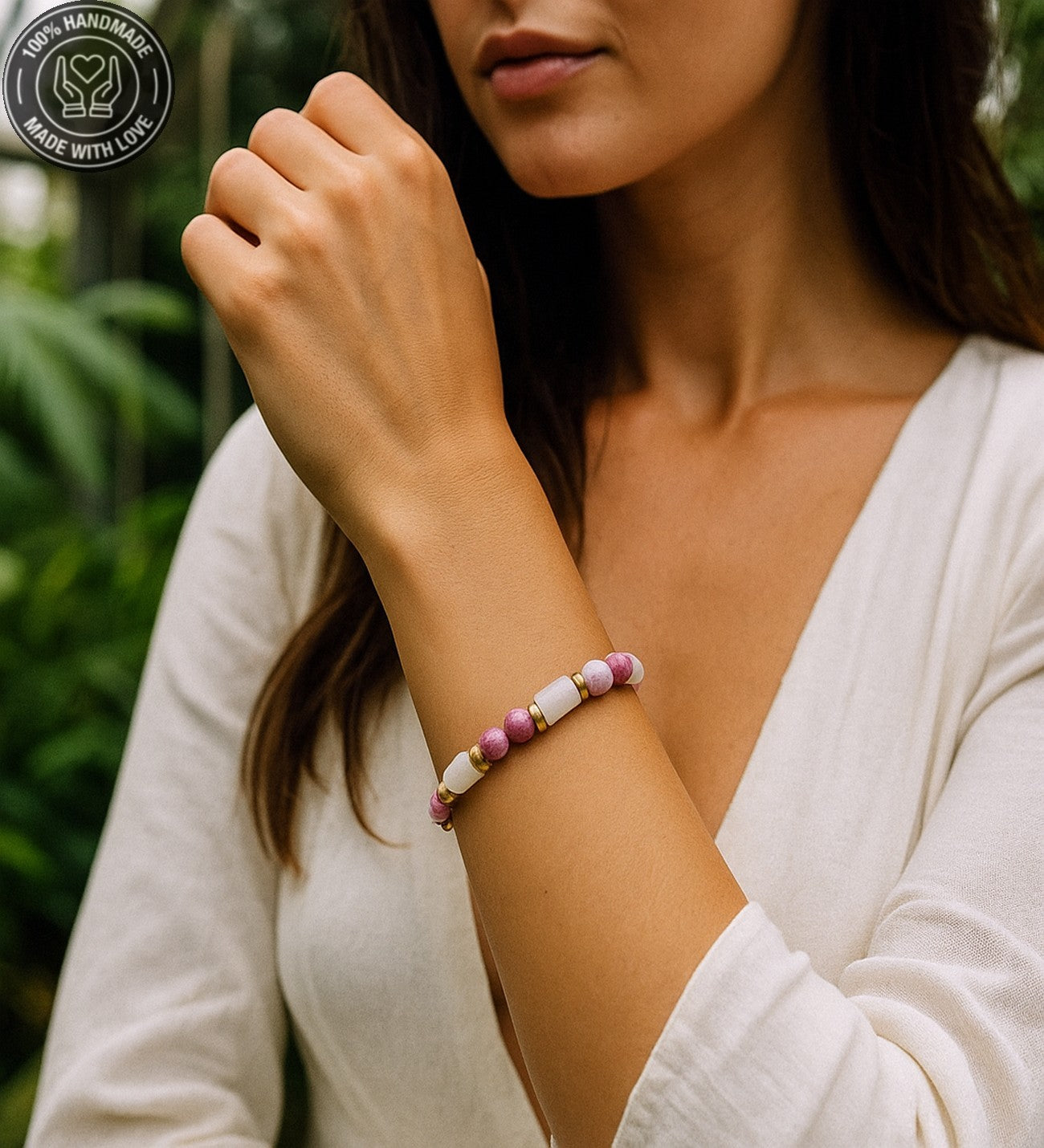 Enerji, Şans Ve Bolluk Getiren Pembe Yeşil Ceyt Kadın Bileklik