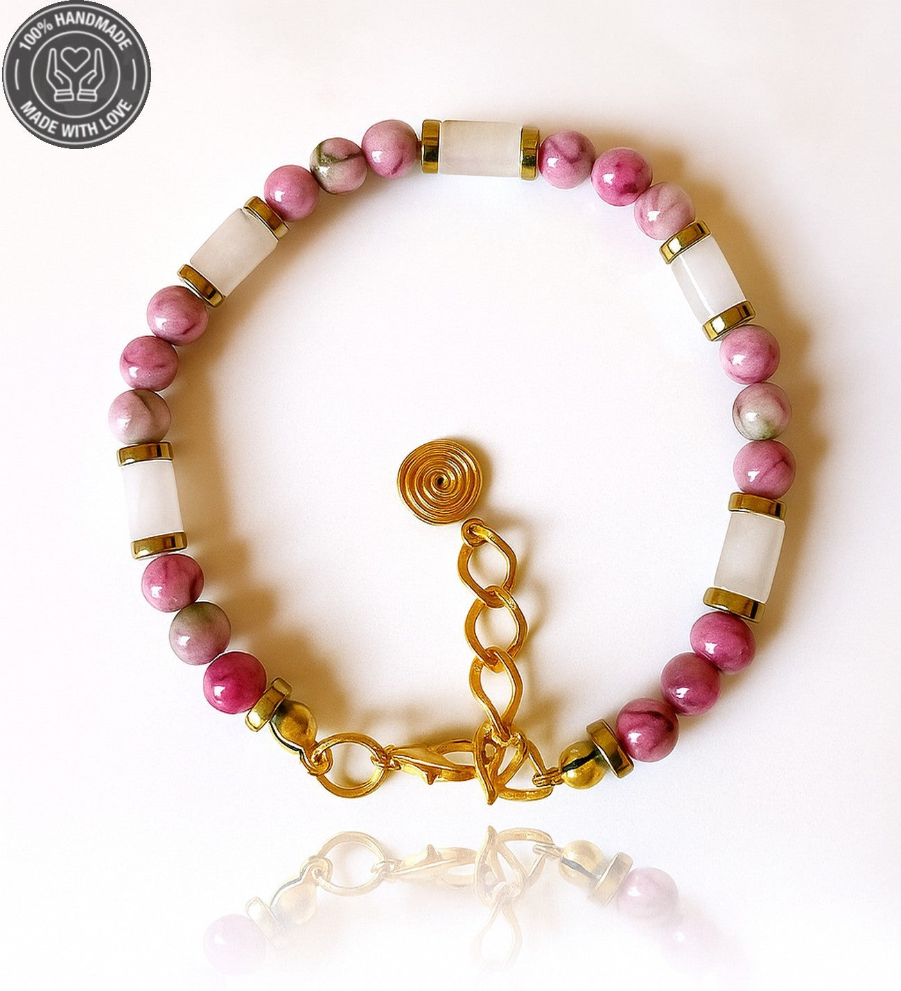 Enerji, Şans Ve Bolluk Getiren Pembe Yeşil Ceyt Kadın Bileklik