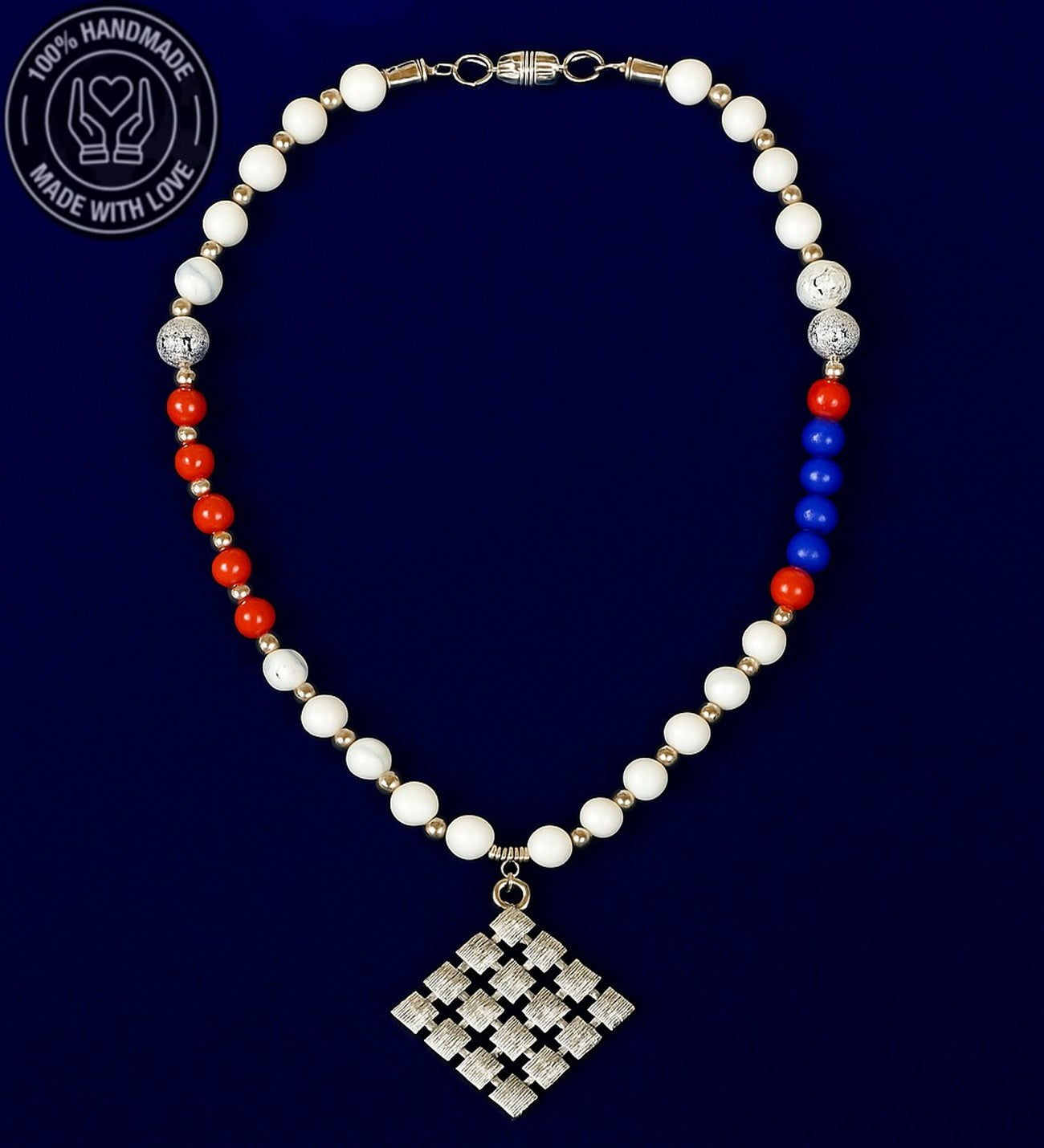 Beyaz Kızıl Mavi Ceyt Jasper Uzun Huzur Bereket Özgüven Kolyesi