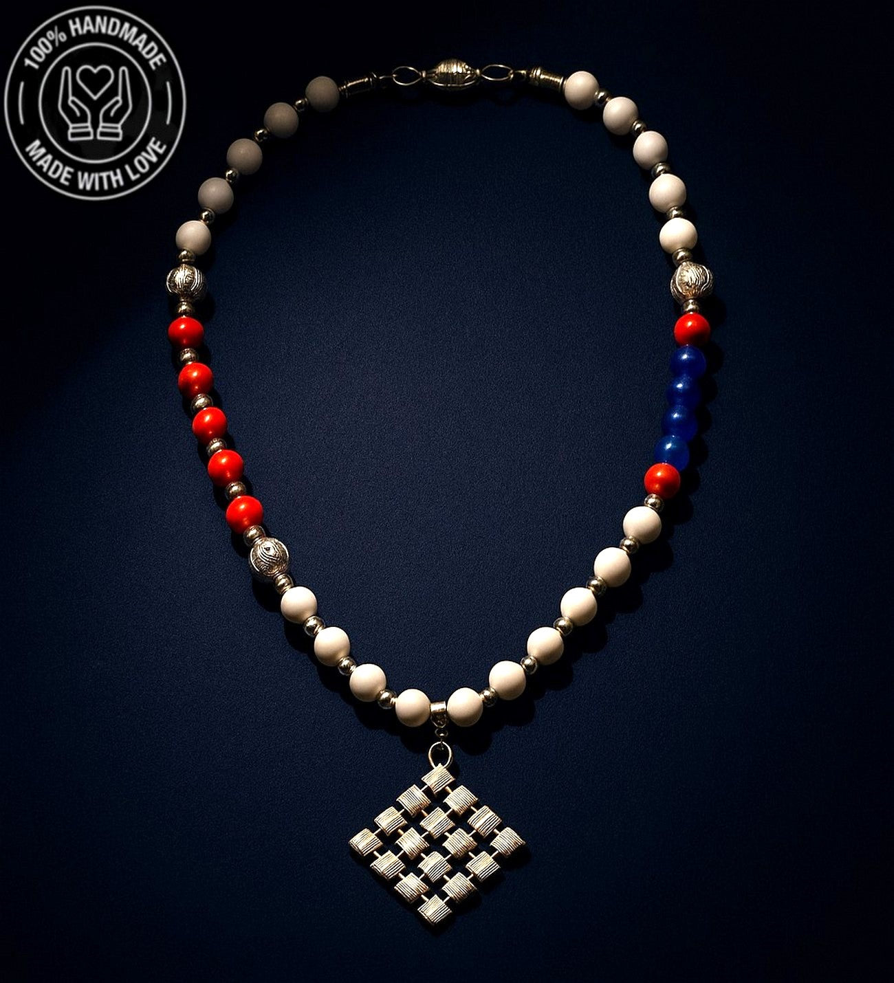 Beyaz Kızıl Mavi Ceyt Jasper Uzun Huzur Bereket Özgüven Kolyesi