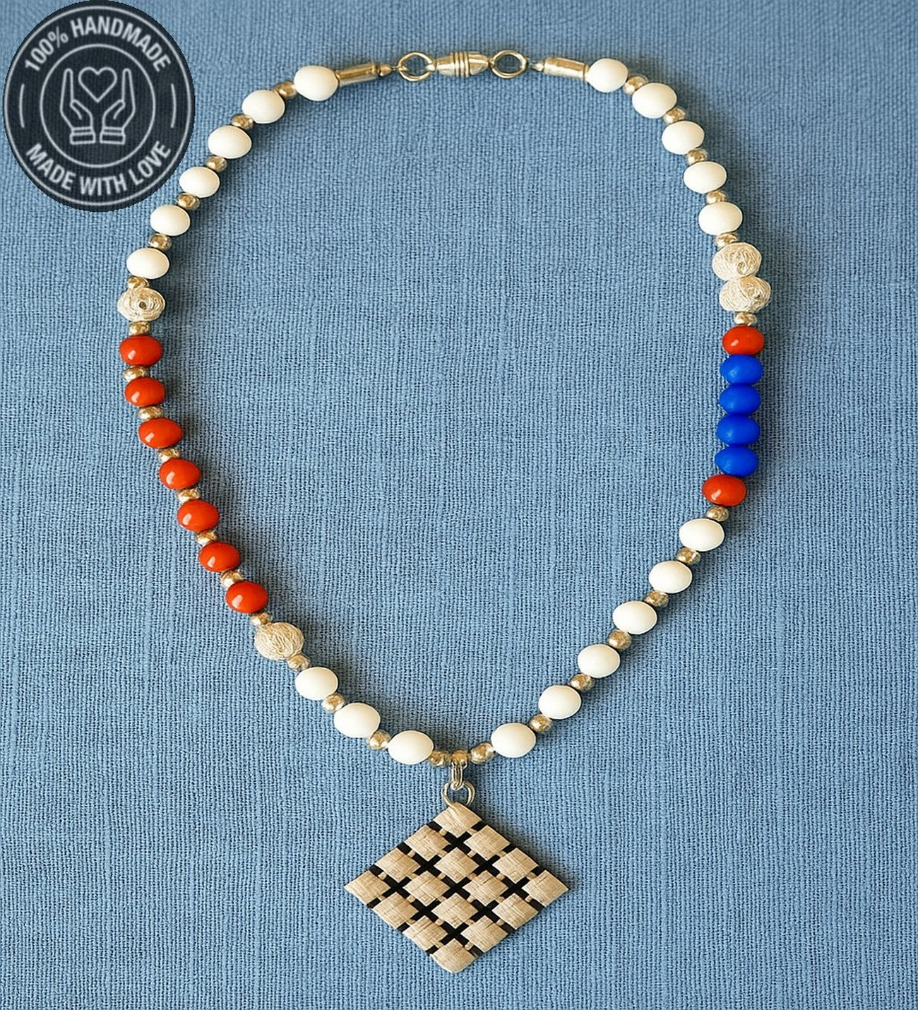 Beyaz Kızıl Mavi Ceyt Jasper Uzun Huzur Bereket Özgüven Kolyesi