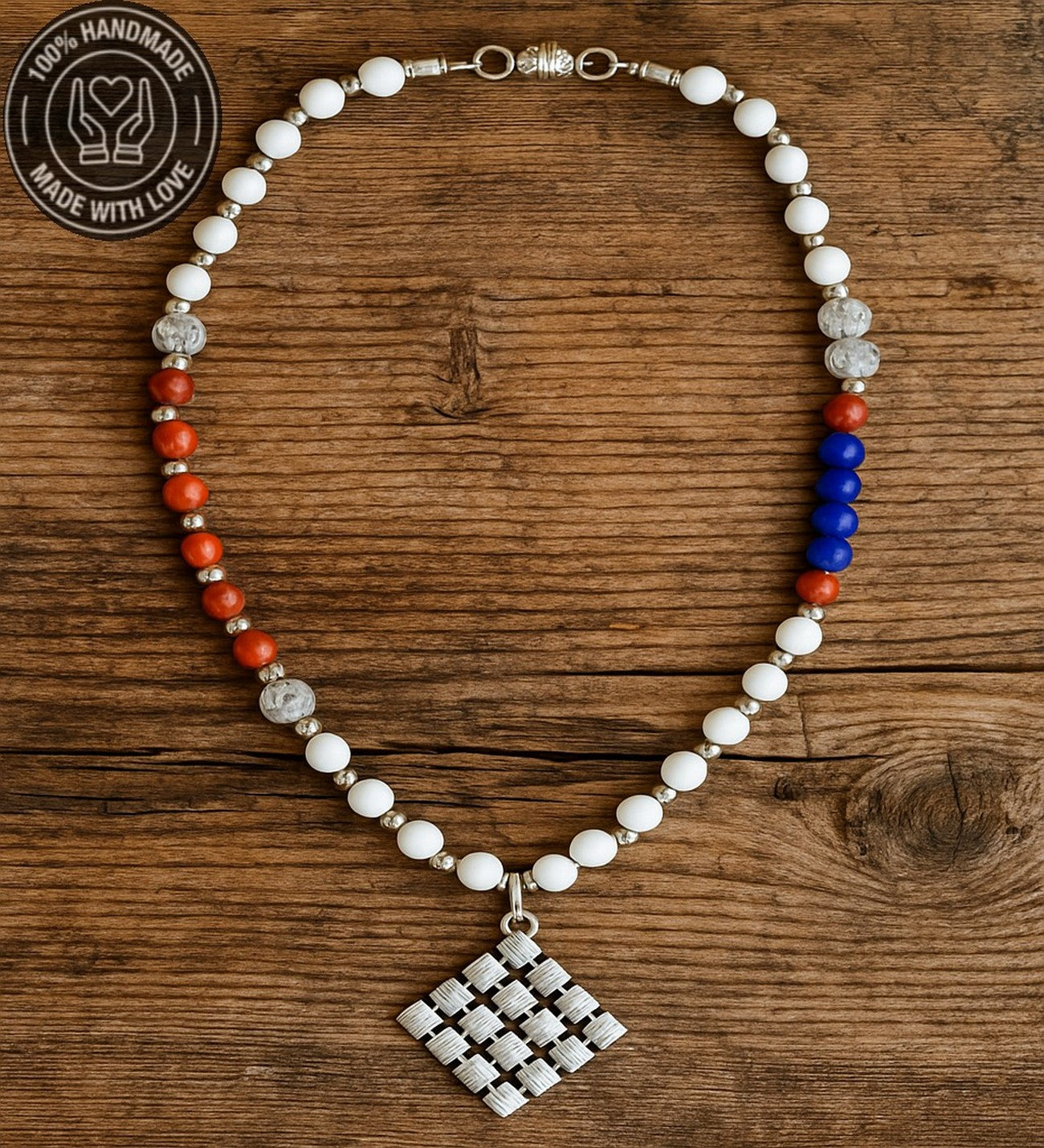 Beyaz Kızıl Mavi Ceyt Jasper Uzun Huzur Bereket Özgüven Kolyesi