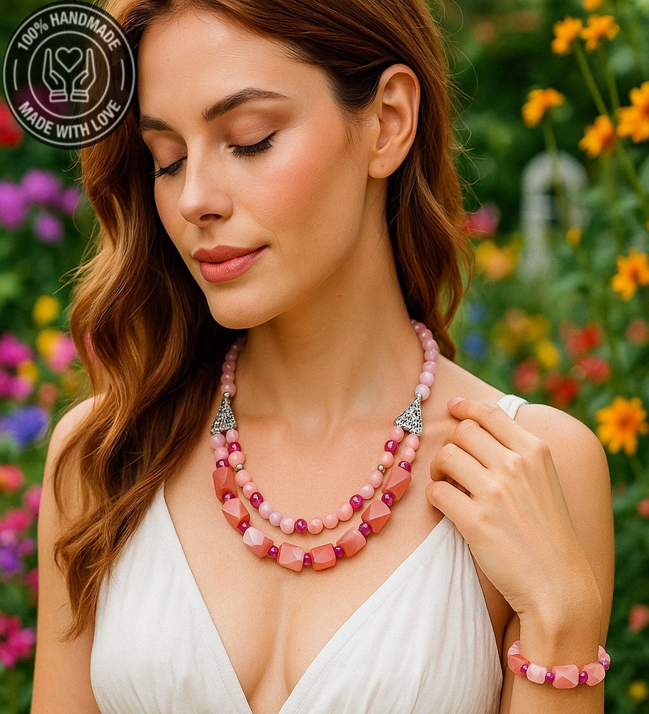 Pembe Sedef Pembe Kuvars Aşk Ve Zarafet Kolye Bileklik Seti