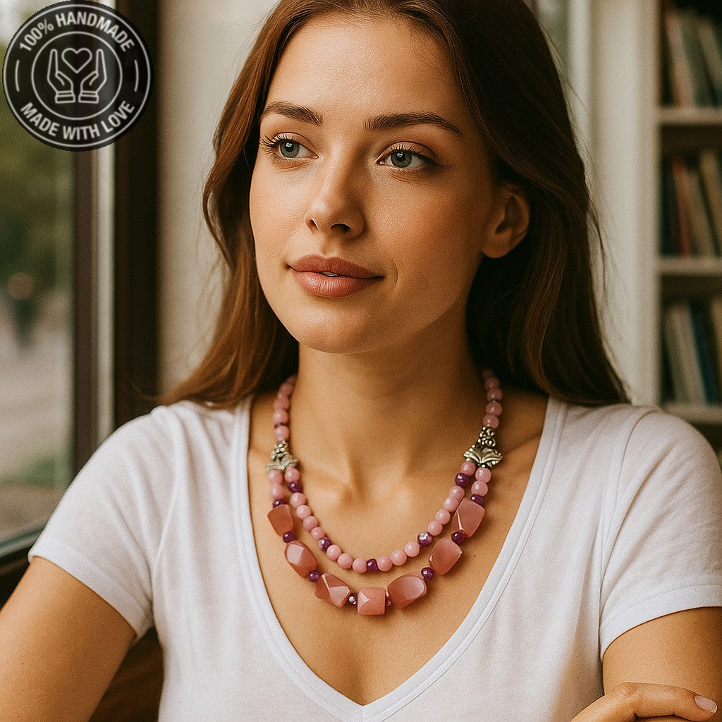 Pembe Sedef Pembe Kuvars Aşk Ve Zarafet Kolye Bileklik Seti