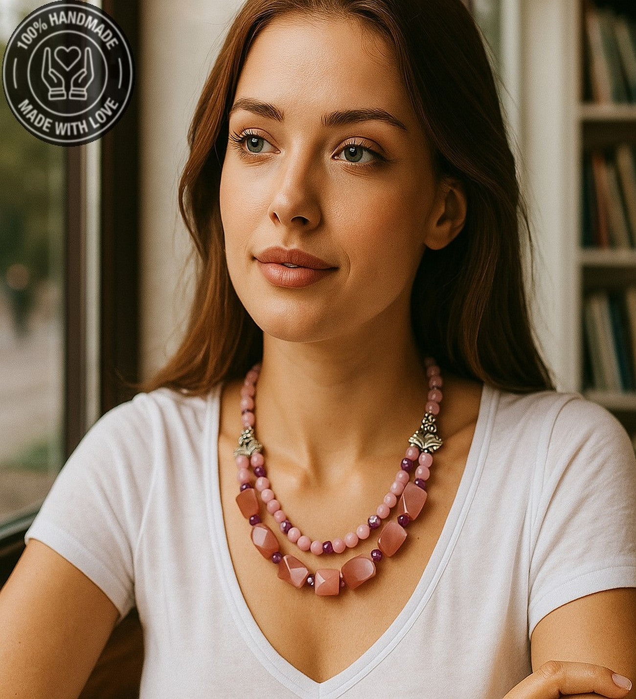 Pembe Sedef Pembe Kuvars Aşk Ve Zarafet Kolye Bileklik Seti