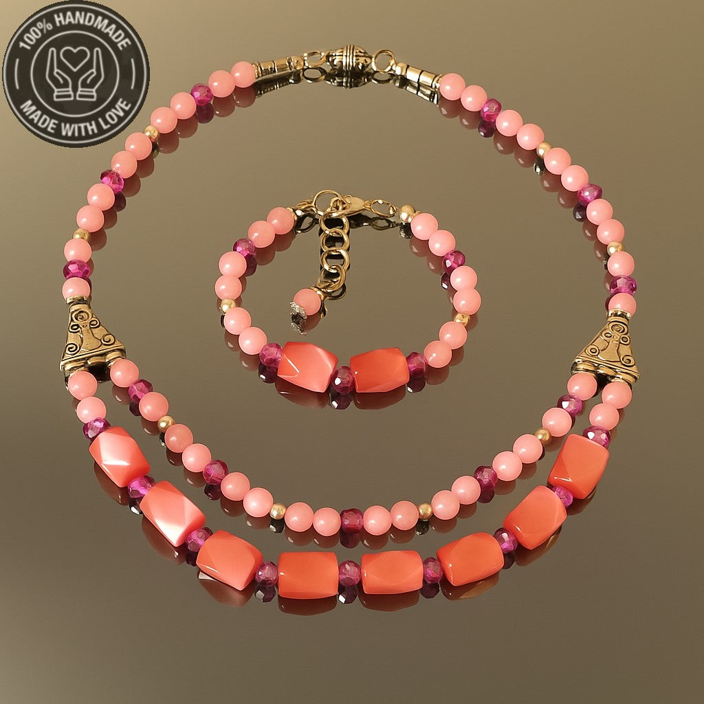 Pembe Sedef Pembe Kuvars Aşk Ve Zarafet Kolye Bileklik Seti