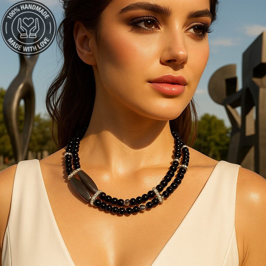 Oniks Sedef Nazardan Koruma Ve Zihin Açıklığı Için 2 Sıralı Kolye