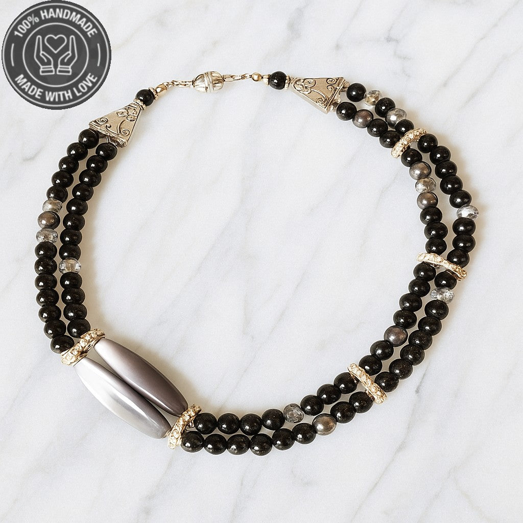 Oniks Sedef Nazardan Koruma Ve Zihin Açıklığı Için 2 Sıralı Kolye