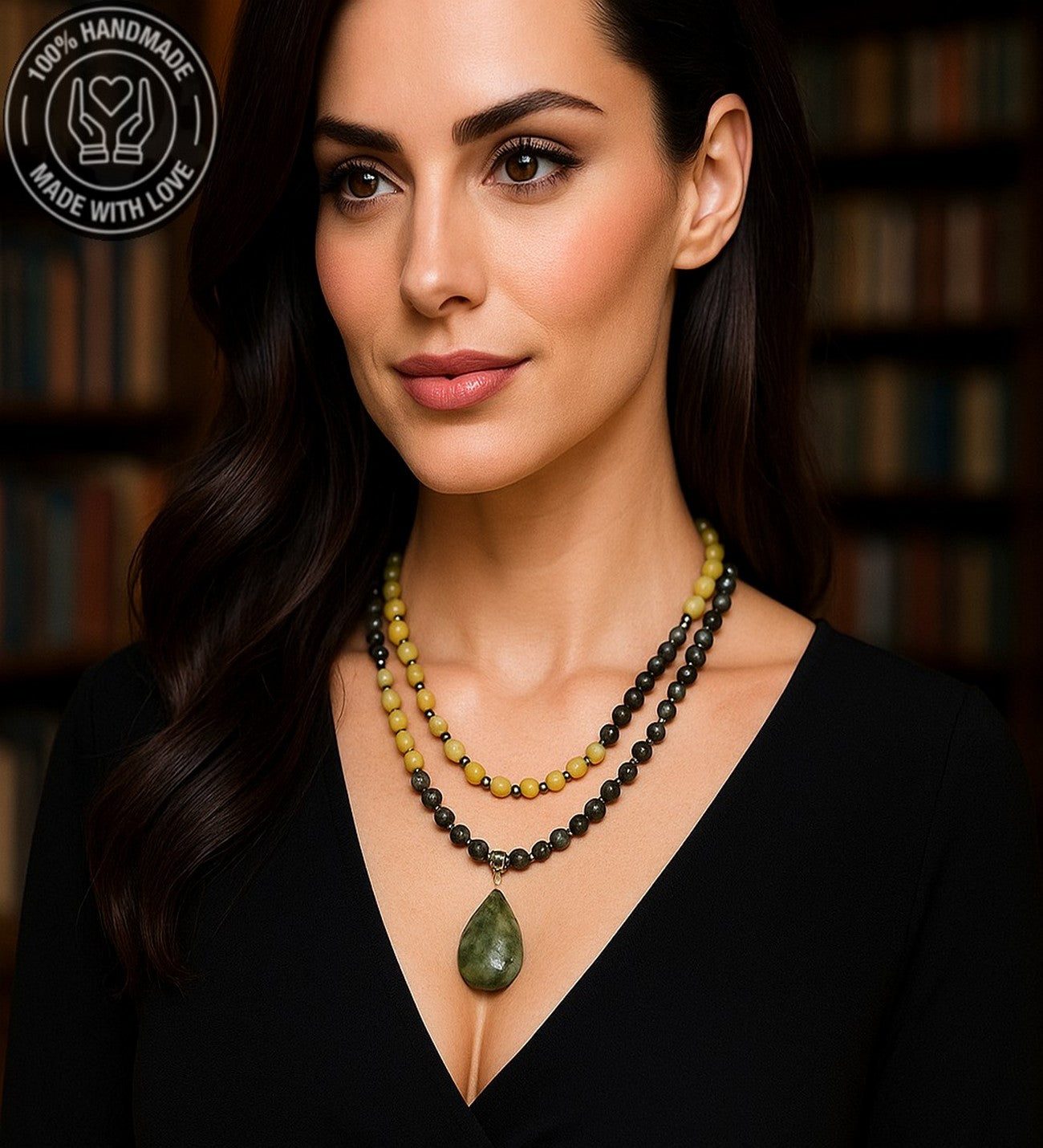 Peridot Yeşim Iki Sıralı Canlılık, Neşe Ve Pozitif Enerji Kolyesi