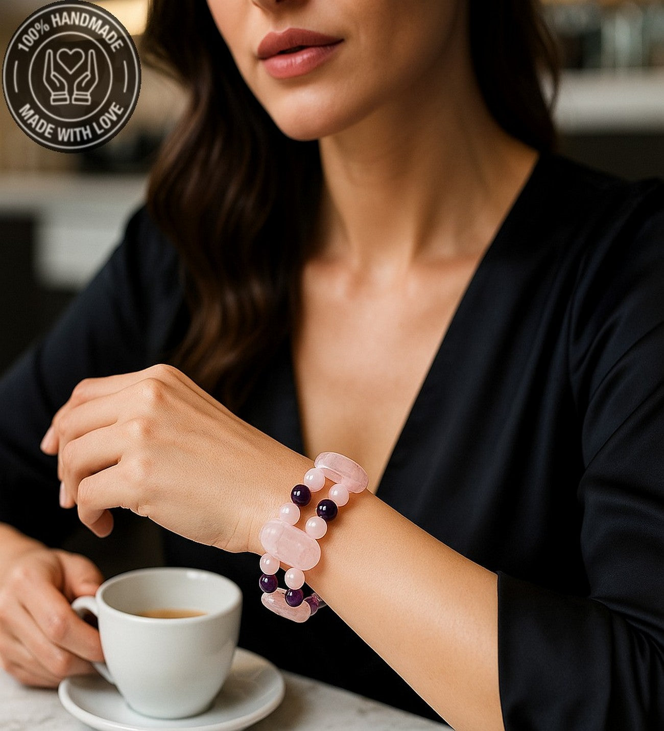 İki Sıralı Kuvars Akik Odaklanma Ve Nazardan Korunma Için Premium Bileklik