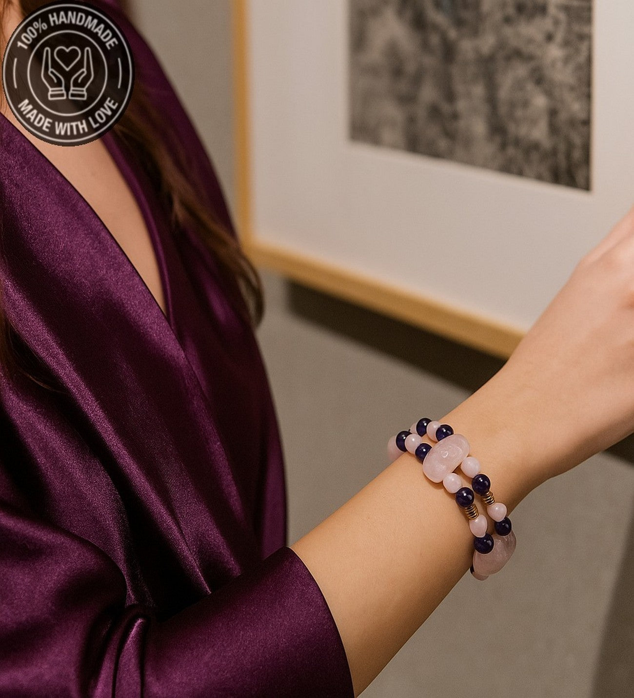 İki Sıralı Kuvars Akik Odaklanma Ve Nazardan Korunma Için Premium Bileklik