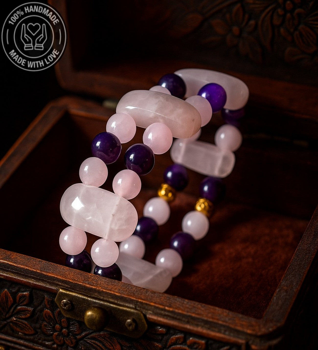 İki Sıralı Kuvars Akik Odaklanma Ve Nazardan Korunma Için Premium Bileklik