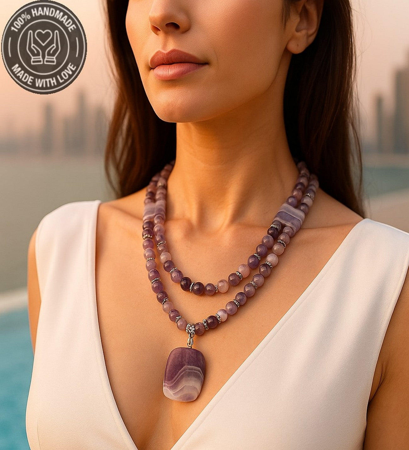 Ametist Stres Azaltma Aura Temizleme Sezgi Güçlendirme Premium Kolye Bileklik Seti