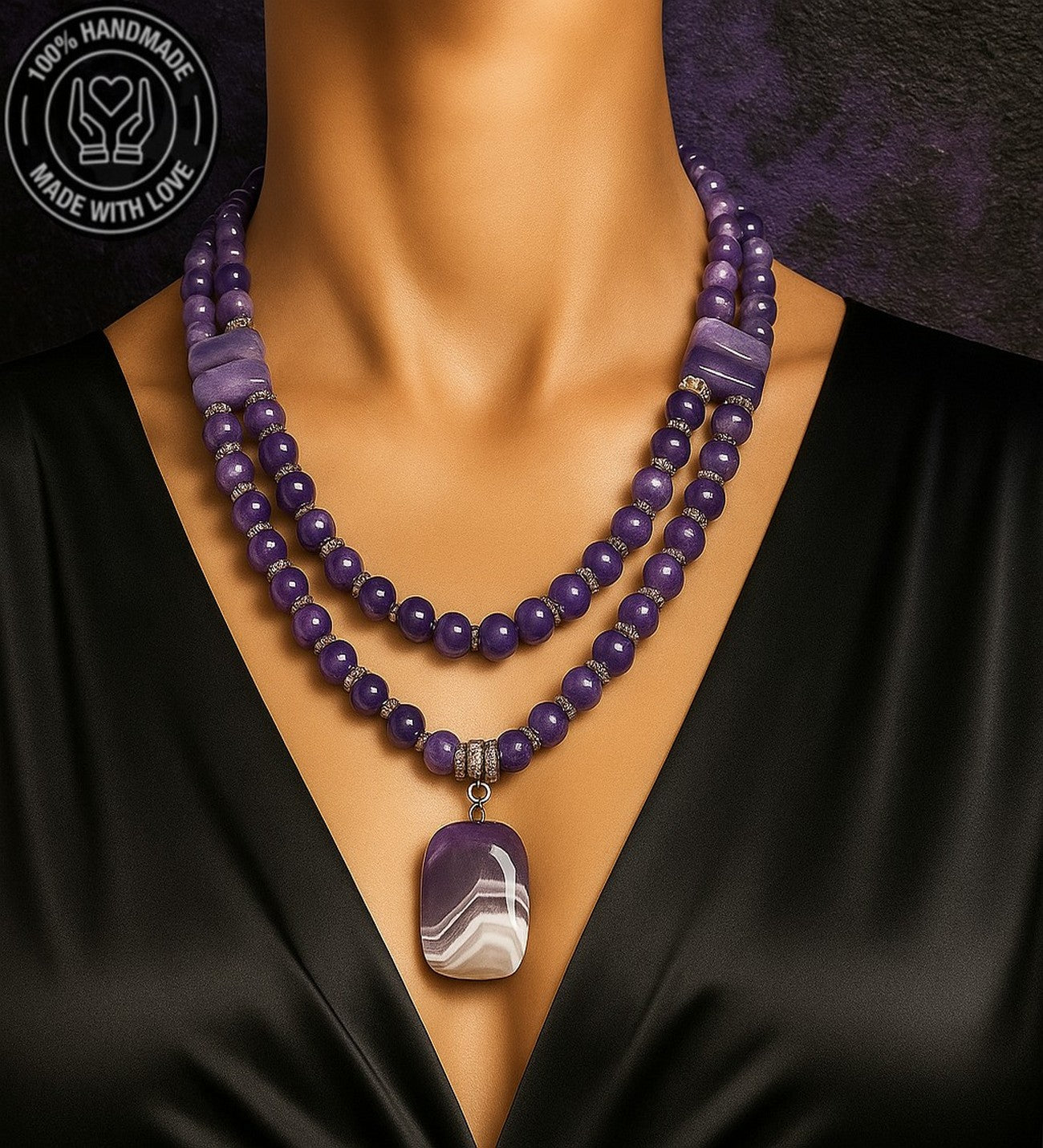 Ametist Stres Azaltma Aura Temizleme Sezgi Güçlendirme Premium Kolye Bileklik Seti