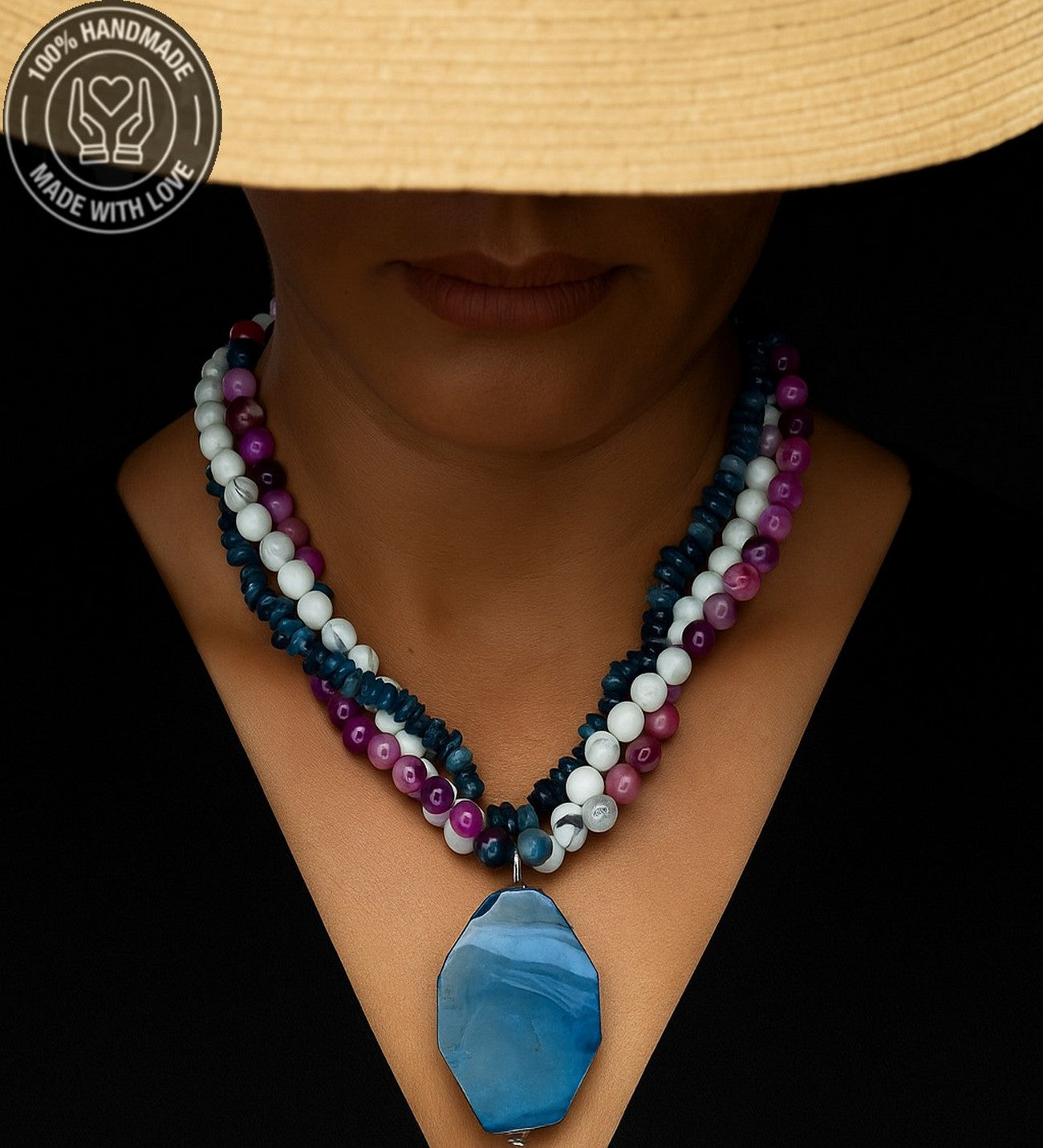 Havlit Apatit Pembe Akik 3 Sıralı Huzur,iletişim Zihinsel Berraklı Kolyesi