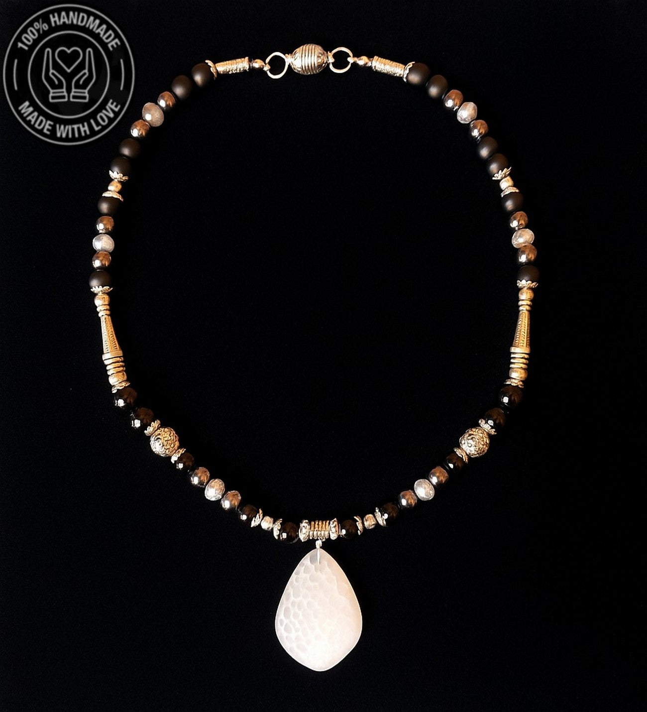 Hematit Oniks Kristal Enerji Zihin Ve Nazardan Koruma Kolyesi