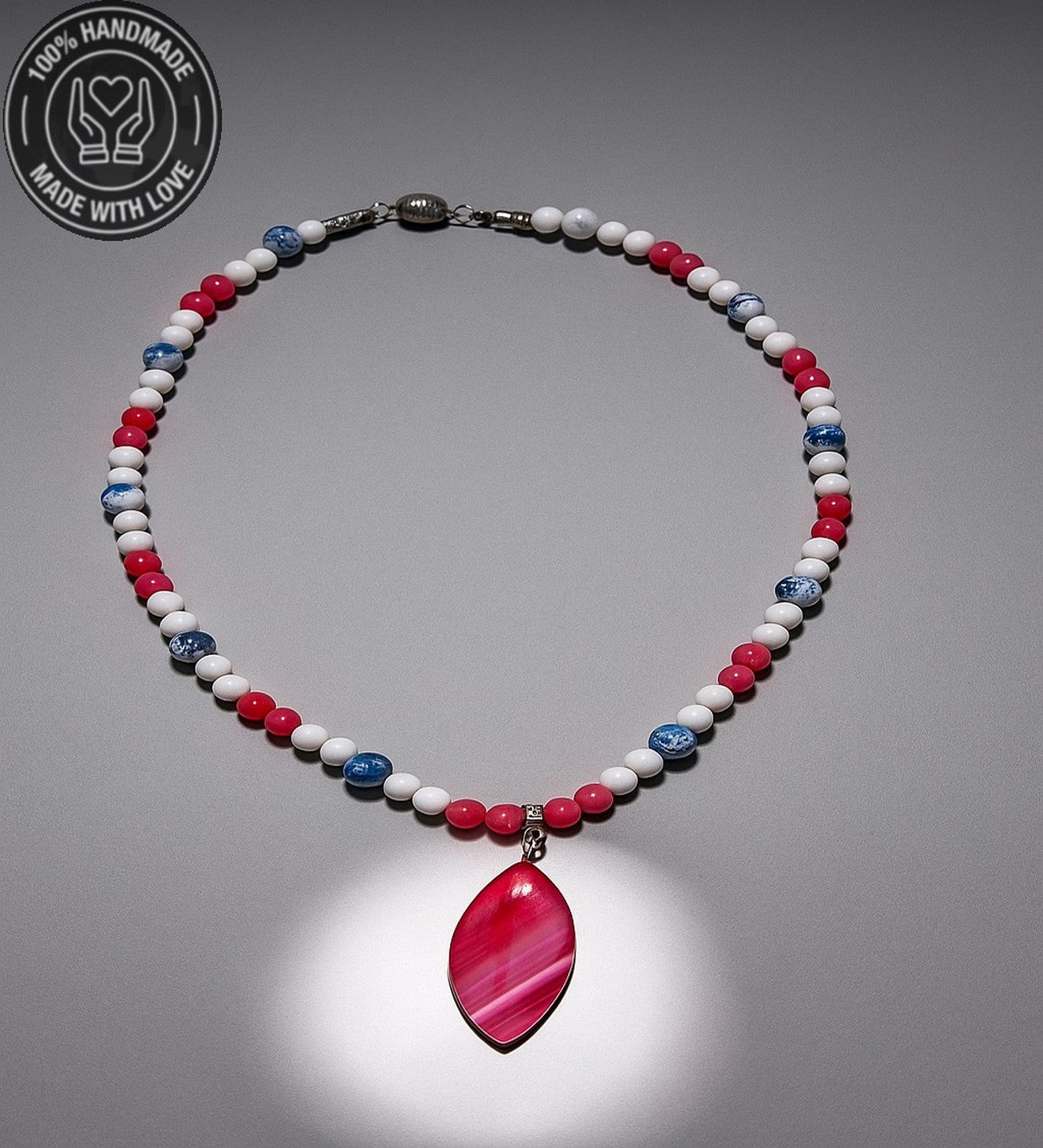 Pembe Akik Beyaz Akik Kalsedon Akik Uzun Kolye