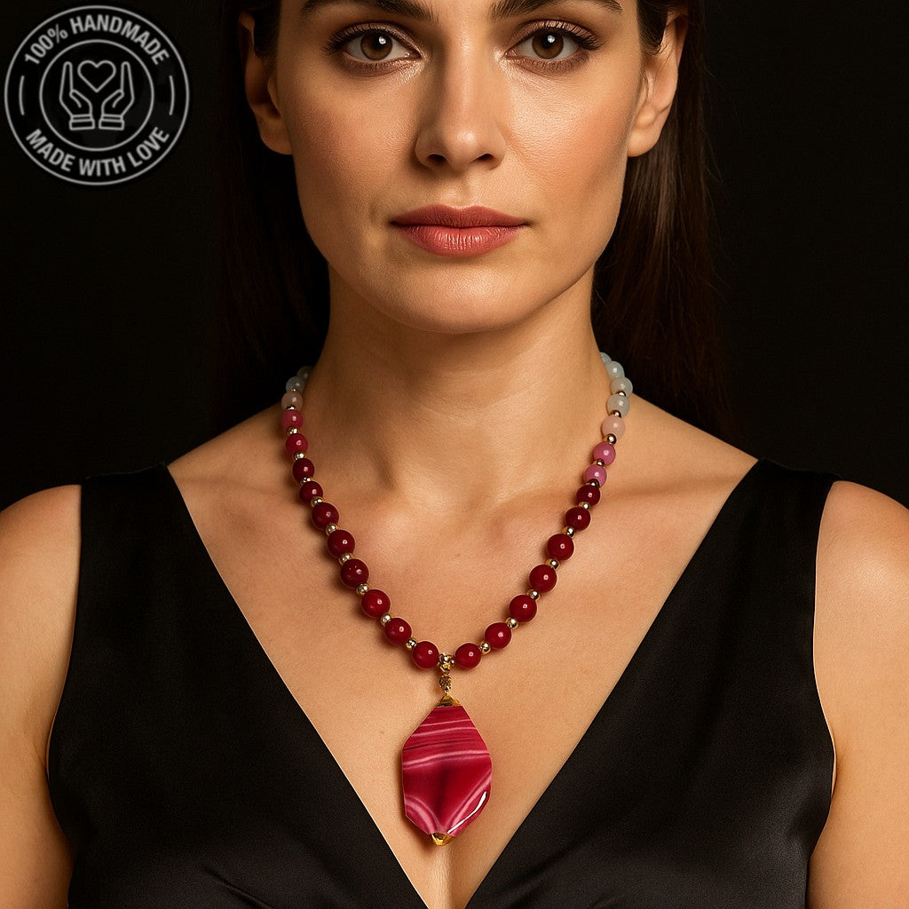 Pembe Akik Ceyt Sevgi Uyum Ve Şifa Kolyesi