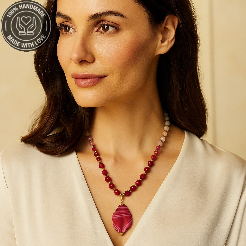 Pembe Akik Ceyt Sevgi Uyum Ve Şifa Kolyesi