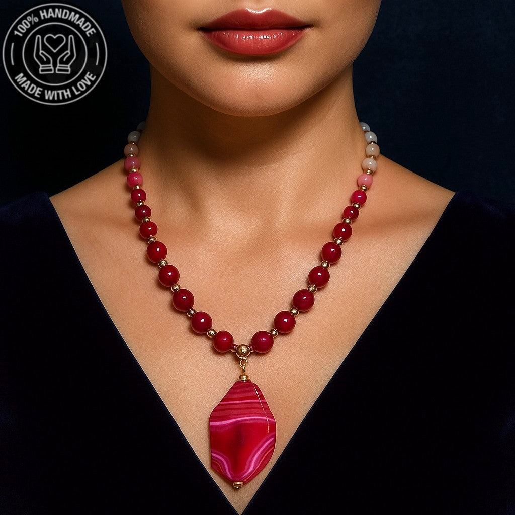 Pembe Akik Ceyt Sevgi Uyum Ve Şifa Kolyesi