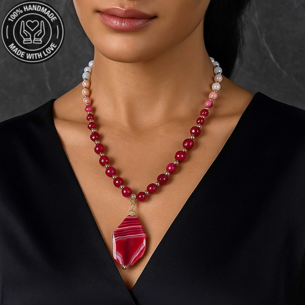 Pembe Akik Ceyt Sevgi Uyum Ve Şifa Kolyesi