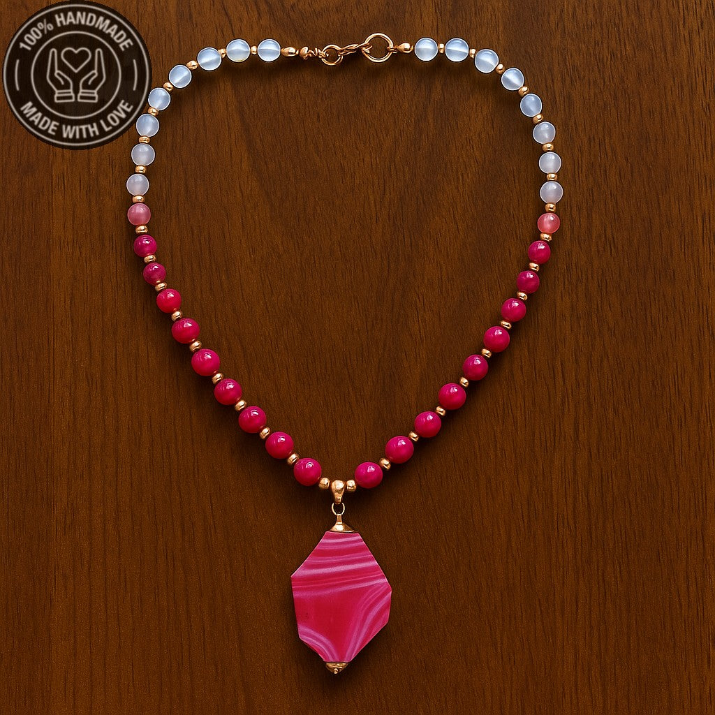 Pembe Akik Ceyt Sevgi Uyum Ve Şifa Kolyesi