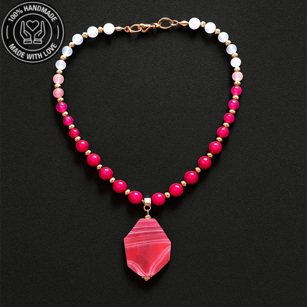 Pembe Akik Ceyt Sevgi Uyum Ve Şifa Kolyesi