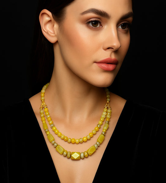 Peridot (zebercet ) Iki Sıralı Bolluk Ve Şifa Kolyesi