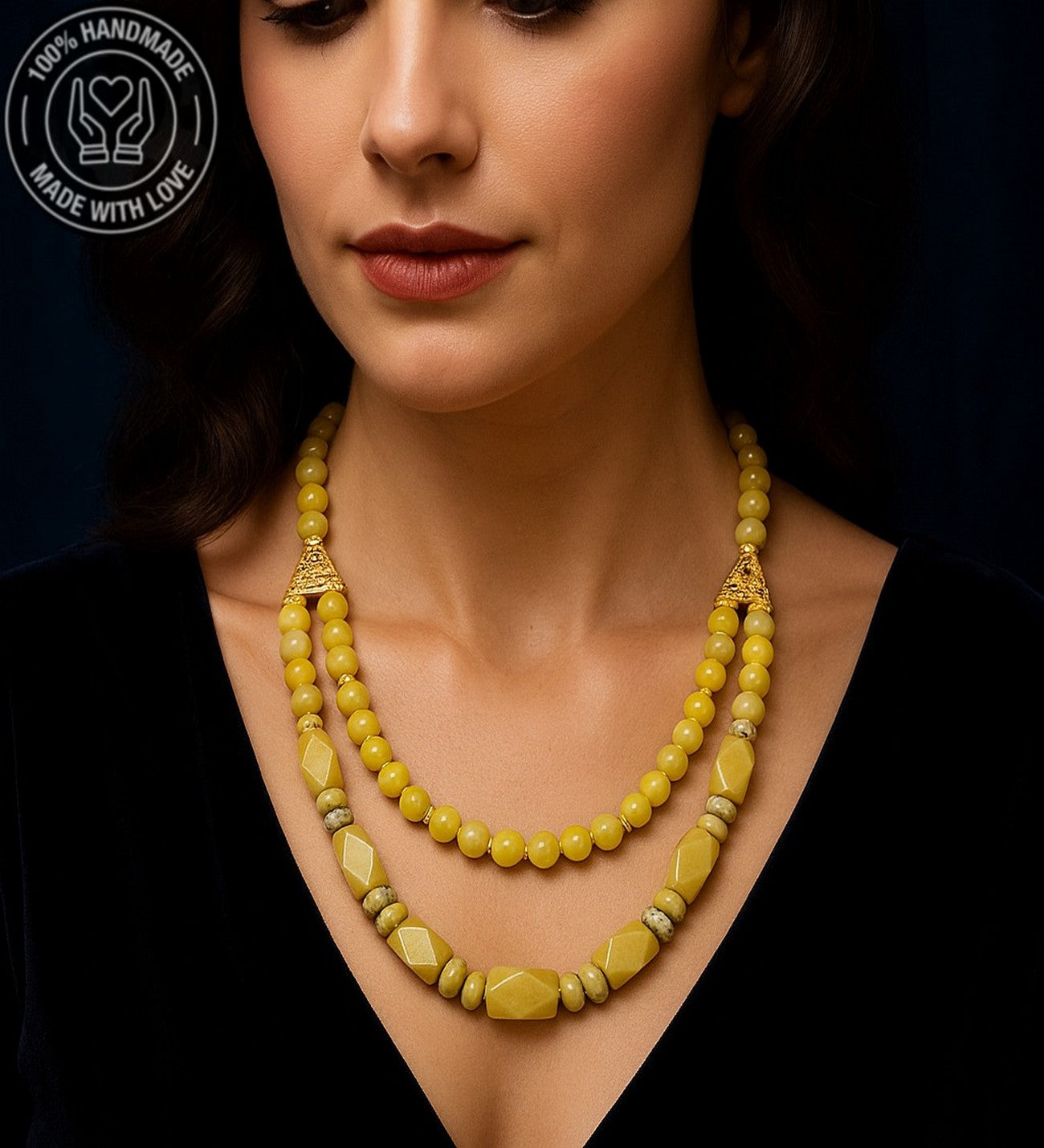 Peridot (zebercet ) Iki Sıralı Bolluk Ve Şifa Kolyesi