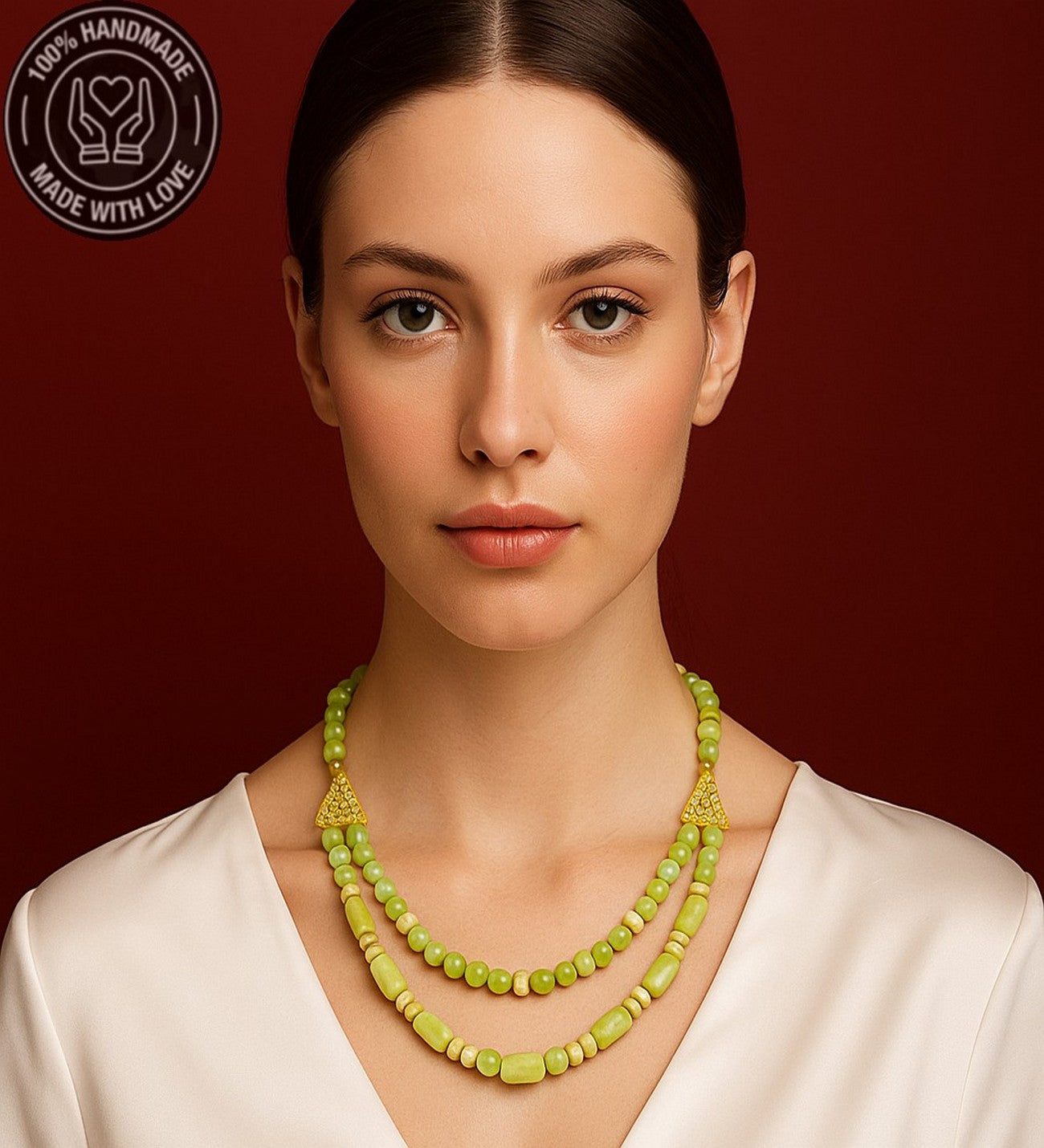 Peridot (zebercet ) Iki Sıralı Bolluk Ve Şifa Kolyesi