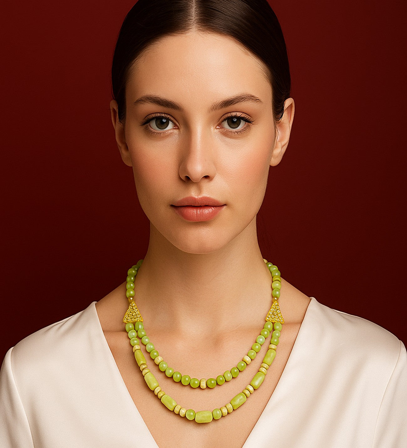 Peridot (zebercet ) Iki Sıralı Bolluk Ve Şifa Kolyesi