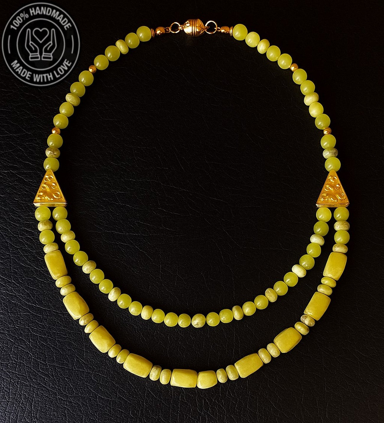 Peridot (zebercet ) Iki Sıralı Bolluk Ve Şifa Kolyesi