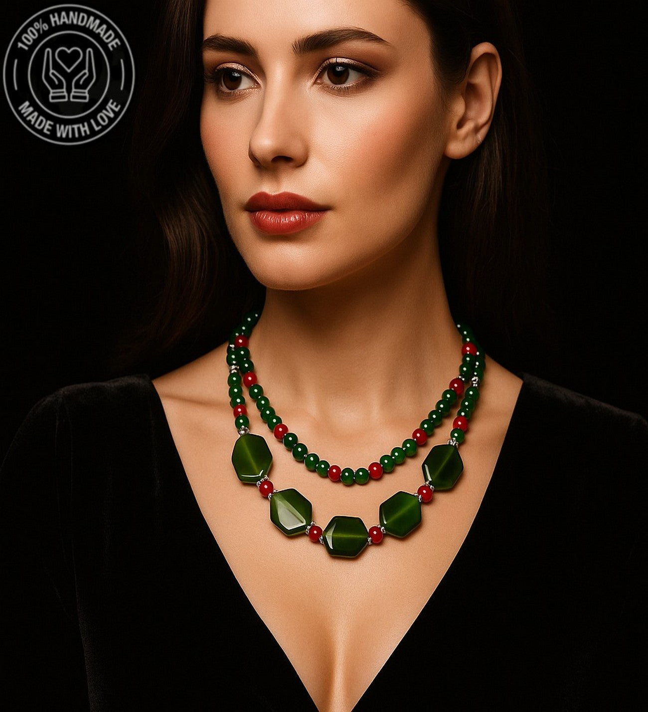 Sedef Akik Mercan 2 Sıralı Şifa Ve Nazardan Koruma Kolyesi