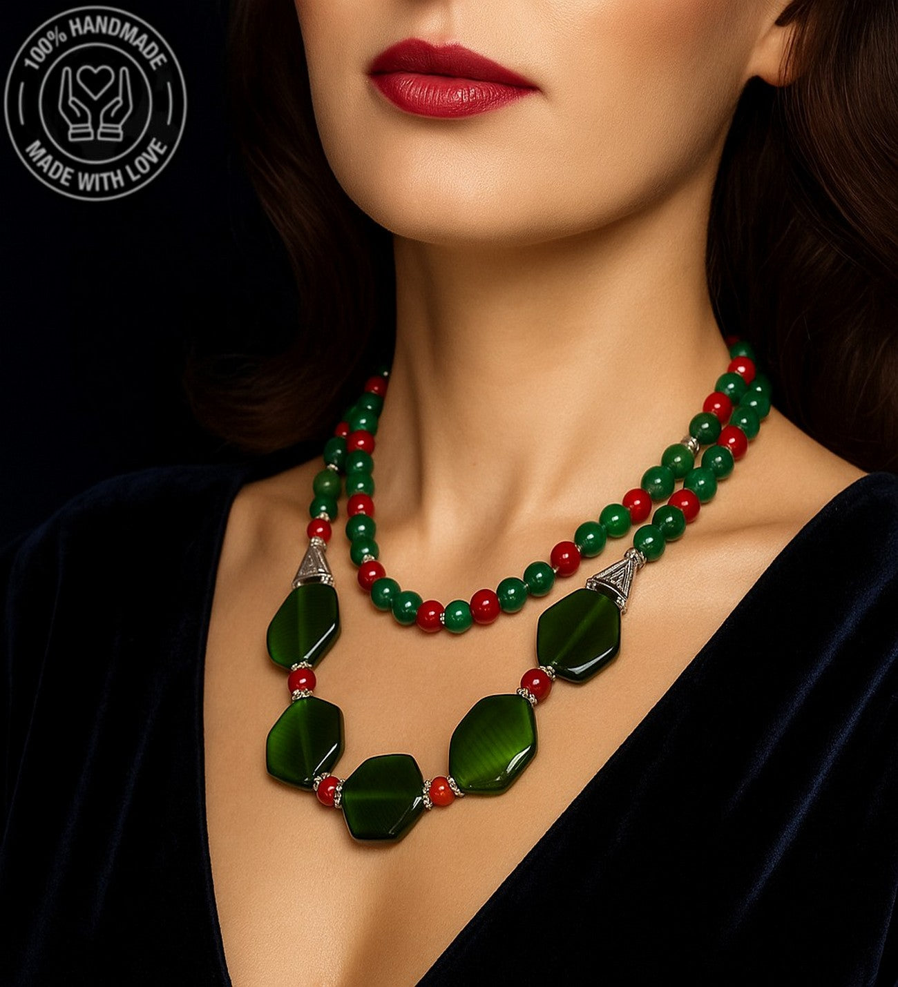 Sedef Akik Mercan 2 Sıralı Şifa Ve Nazardan Koruma Kolyesi